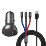 Baseus Car Charger Suit Digital Display Dual USB Multi Port 3-in-1 Cable USB 1.2M