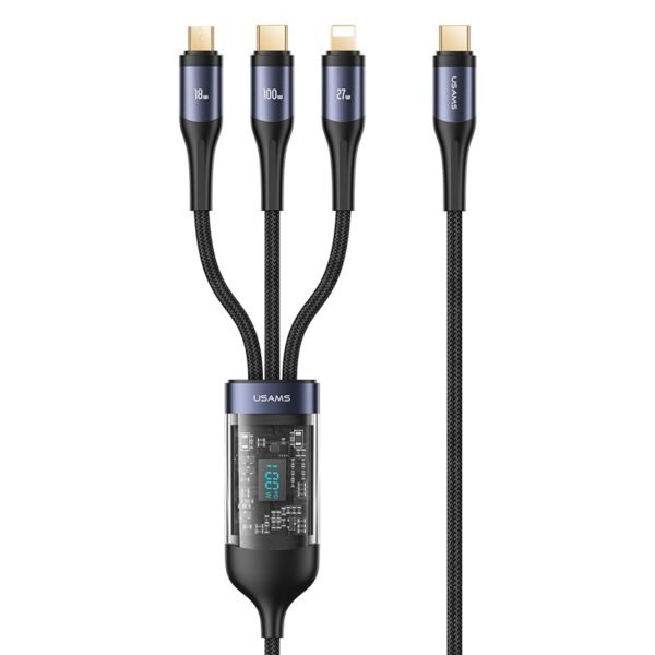 USAMS US-SJ600 3IN1 Transparent Digital Display PD100W Fast Charging Data Cable-1.2m (U83)