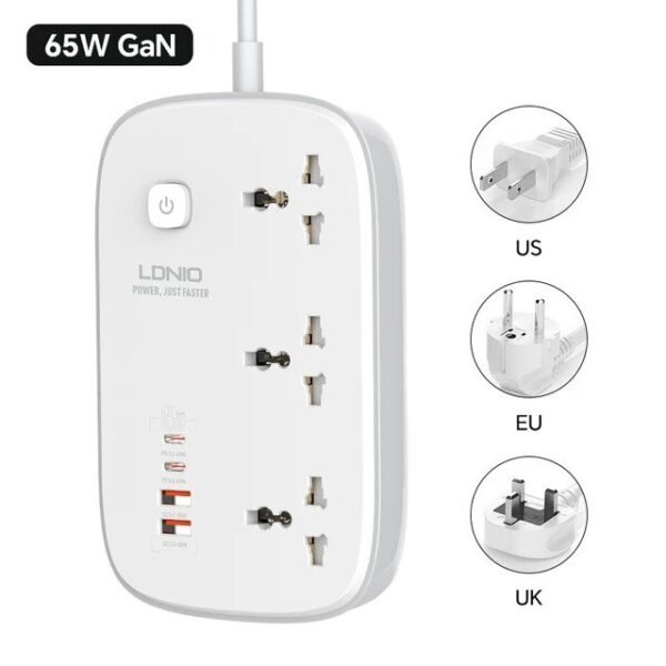 Ldnio SC3416 Power Strip 65W 3 Sockets With 4 Port Charger