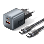 Vention 2 Port GaN Charger 30W USB C 18W USB A EU Plug with 1M USB C Cable
