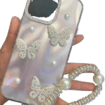 PEARL BUTTERFLY Shining Phone Case with Phone Charm Strap For Iphone 15