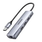UGREEN 20915 USB Hub 3-Port USB 3.0 Hub 5V Power Port with RJ45