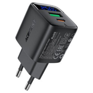 Acefast A114 PD25W GaN charger (USB-A+USB-C) with digital display (EU)
