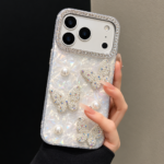 Luxury 3D Pearl Butterfly Phone Case White
